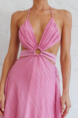 Samia Cut-Out Halterneck Midi Dress Pink