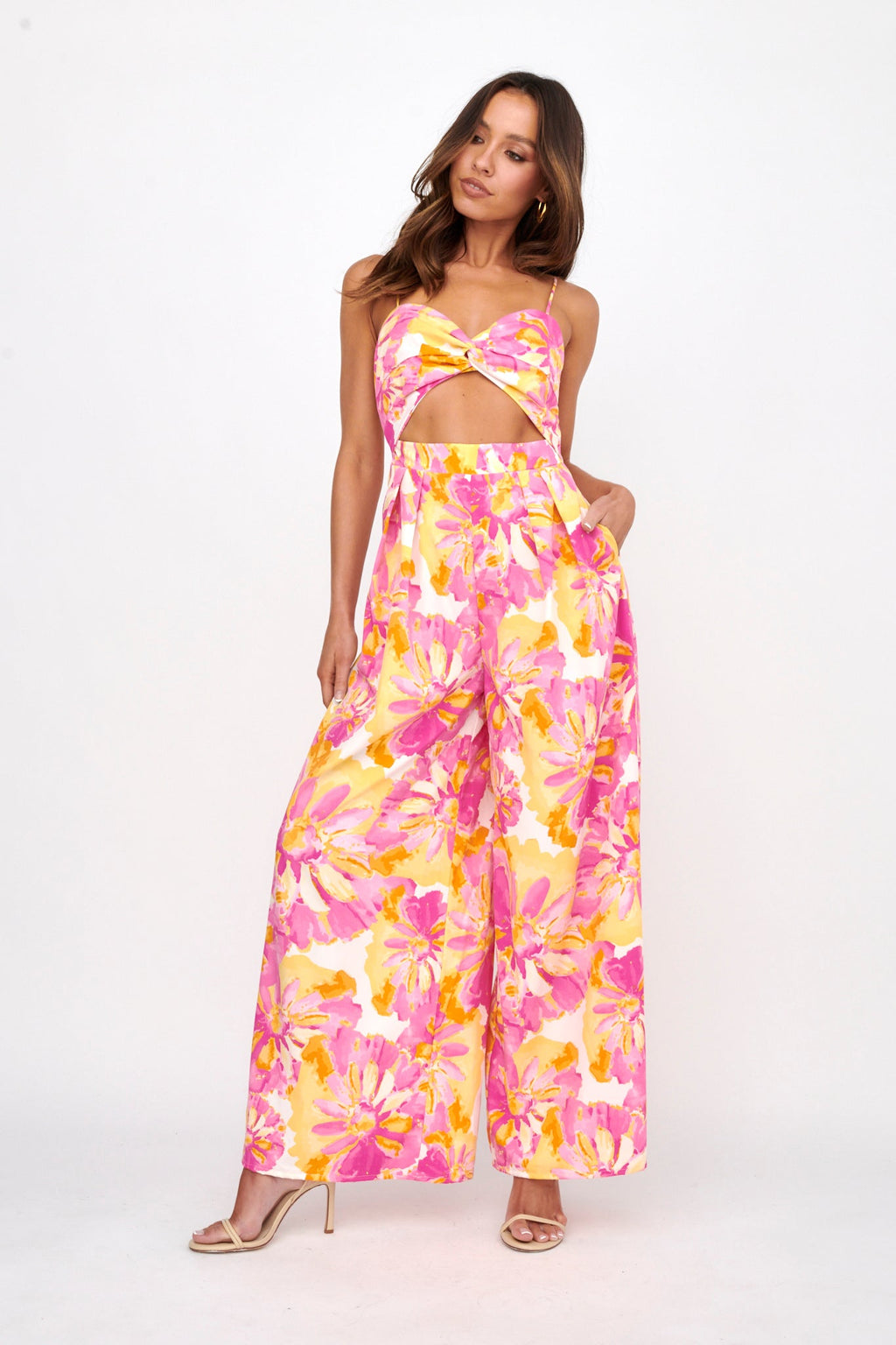 Tammi Cut-Out Waist Jumpsuit Floral Blush