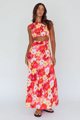 Shaniqua Cut-Out Sleeveless Midi Dress Floral Pink