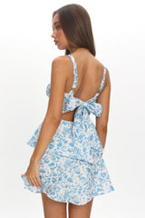 Provence Bloom Tiered Ruffle Mini Dress Blue