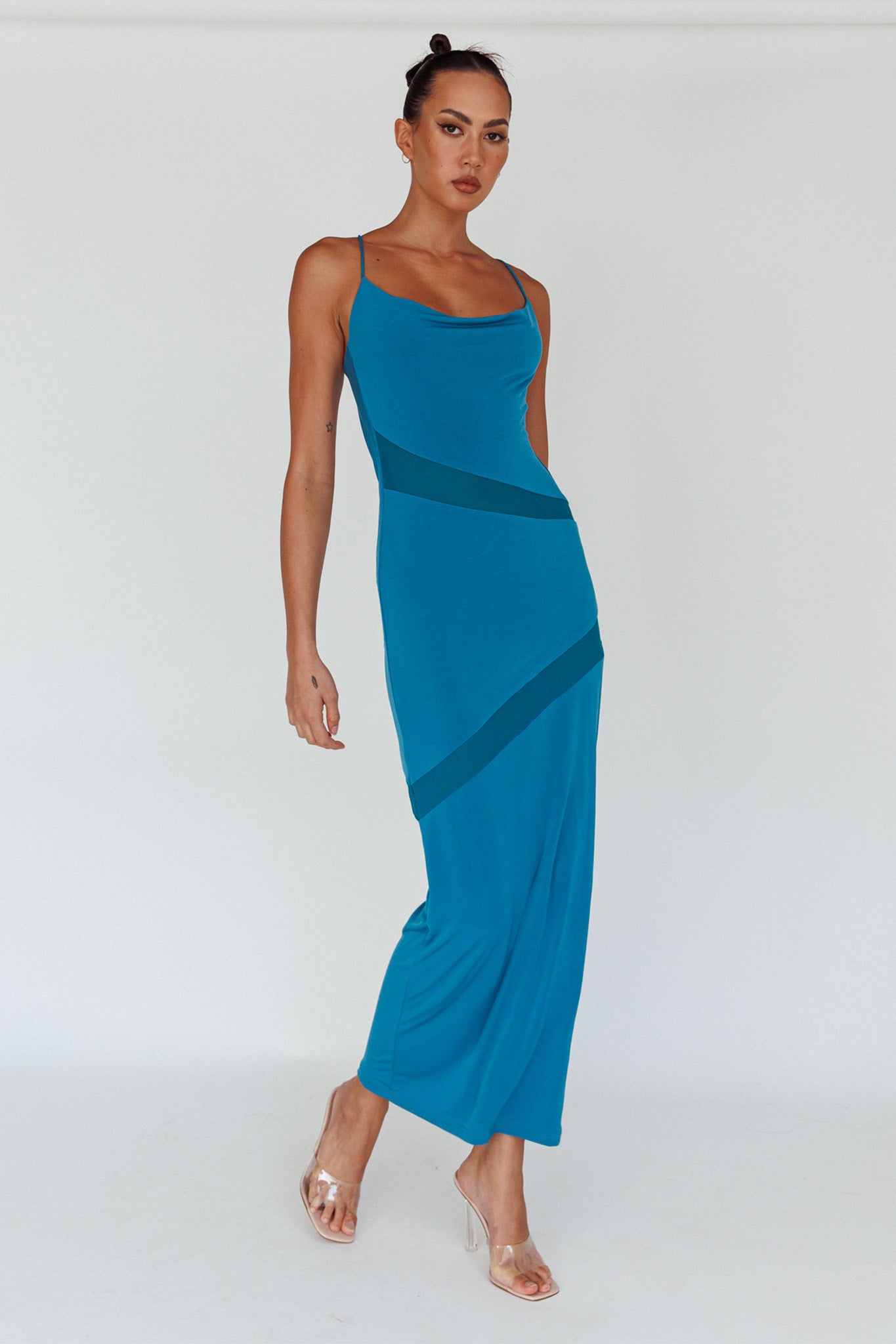 Sun Kissed Cowl Tied Back Maxi Dress Teal