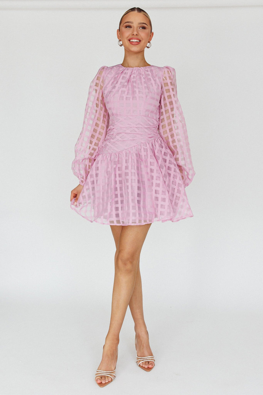 Tatiana Long Sleeve Plaid Mini Dress Lilac
