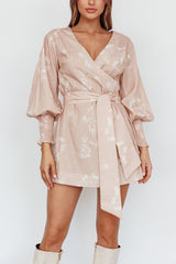 New Wave Long Sleeve Wrap Dress Sand