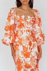 Nyree Long Sleeve Maxi Dress Tropical Orange