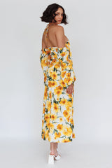 Nyree Long Sleeve Midi Dress Flowers Yellow