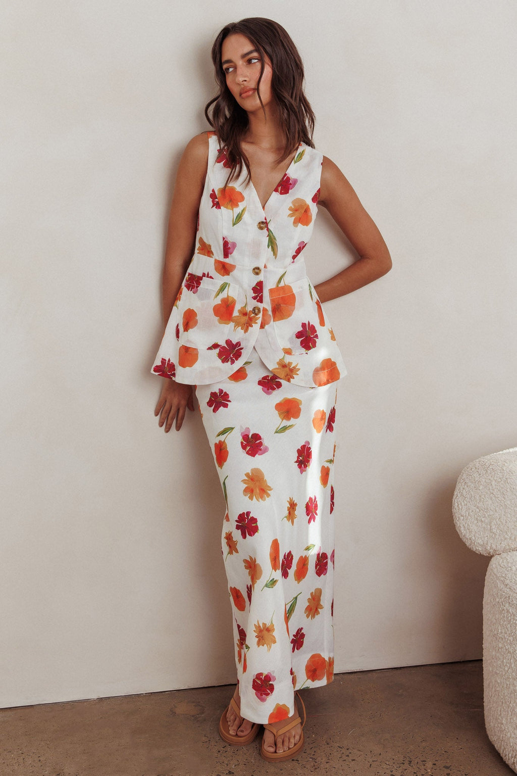 Philomena Maxi Skirt Floral Orange Multi