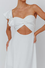 Jolina Ruffle Shoulder Midi Dress White