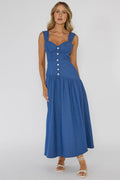 Pansy Flounce Hem Maxi Dress Blue