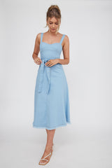 Zenyl Raw Hem Midi Dress Blue
