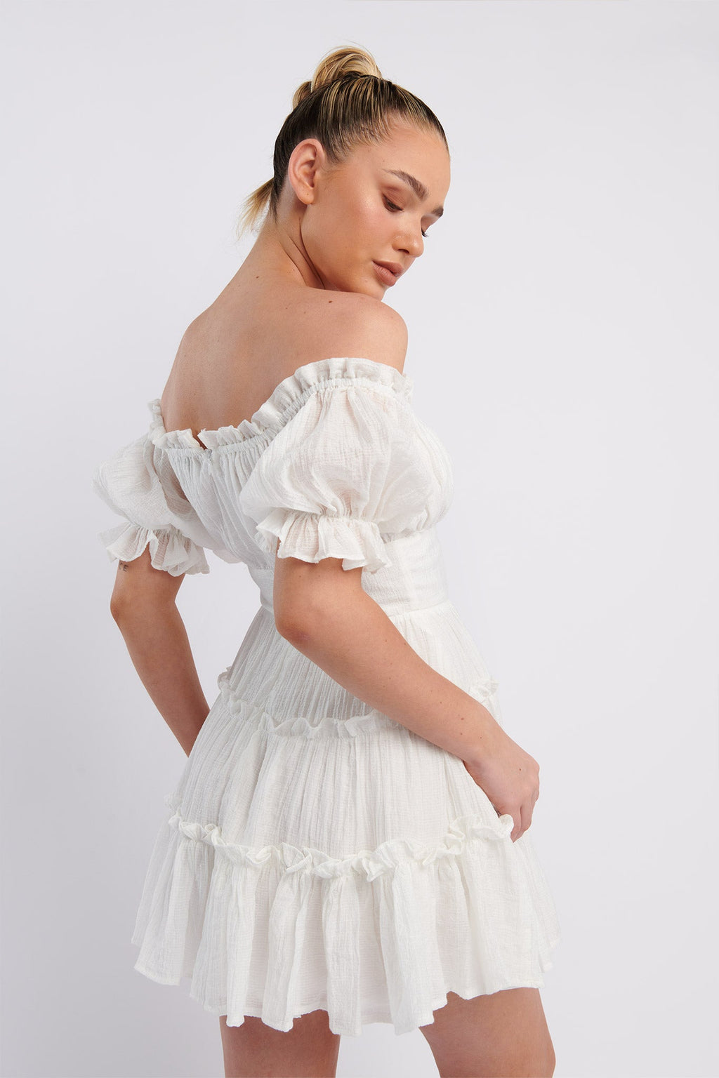 Everley Puff Sleeve Mini Dress White