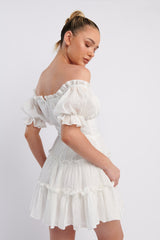 Everley Puff Sleeve Mini Dress White