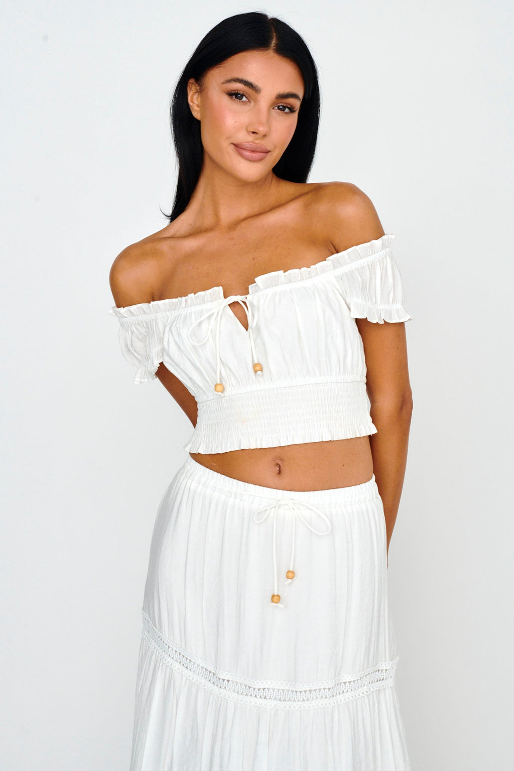Canyon Cove Puff Sleeve Crop Top White