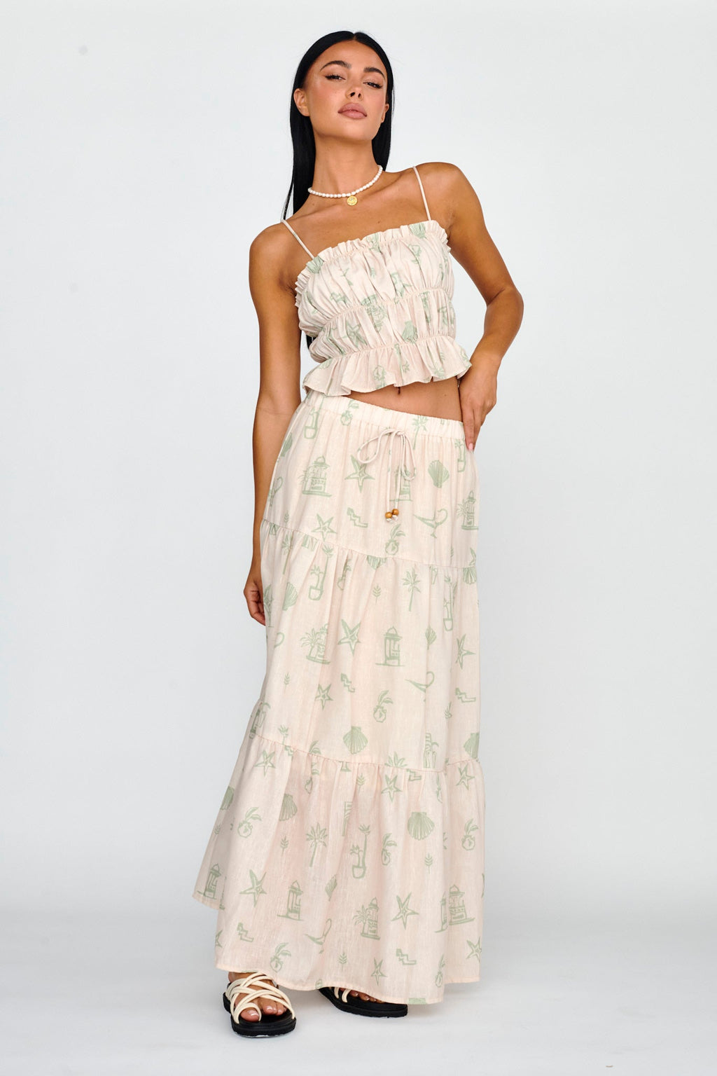 South Bay Ruched Cami Top Print Sage