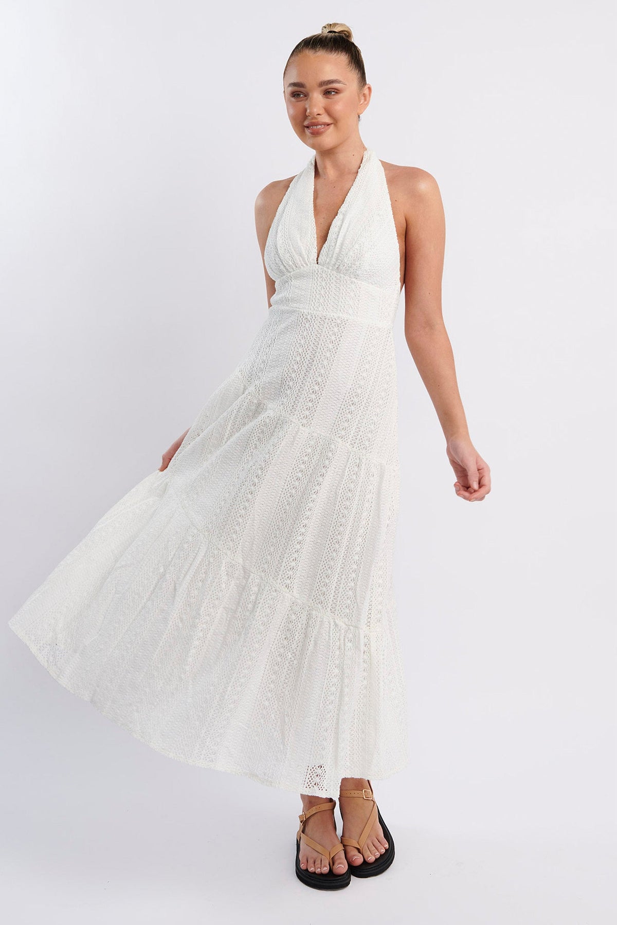 Nolita Halterneck Lace Overlay Maxi Dress White