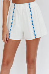 Swing Of Things Elastic Waist Shorts Embroidered White