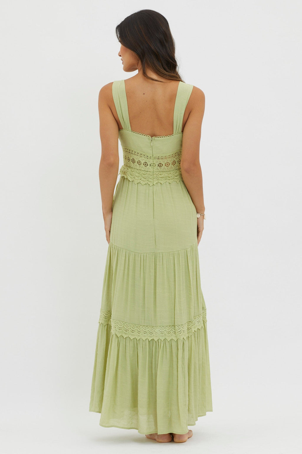 Libby Crochet Lace Waist Maxi Dress Green
