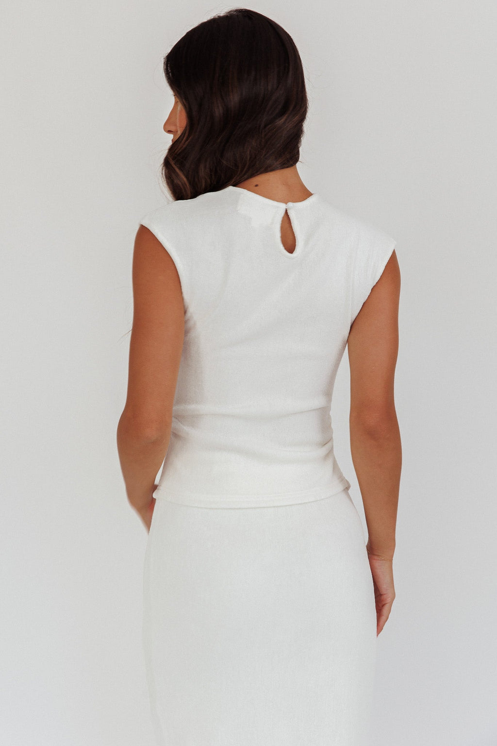 Calculated Cap Sleeve Ribbed Knit Top White