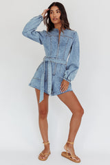 Real World Zip Front Romper Denim Blue