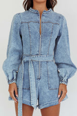 Real World Zip Front Romper Denim Blue