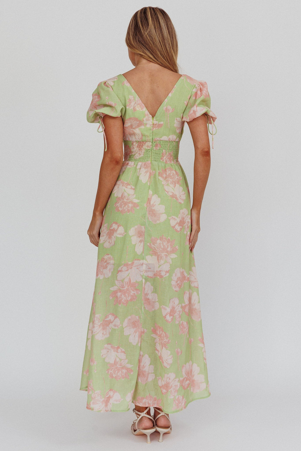 Loveberry Puff Sleeve A-Line Maxi Dress Green