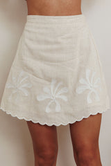 Carsyn Flower Embroidery A-Line Mini Skirt Oat