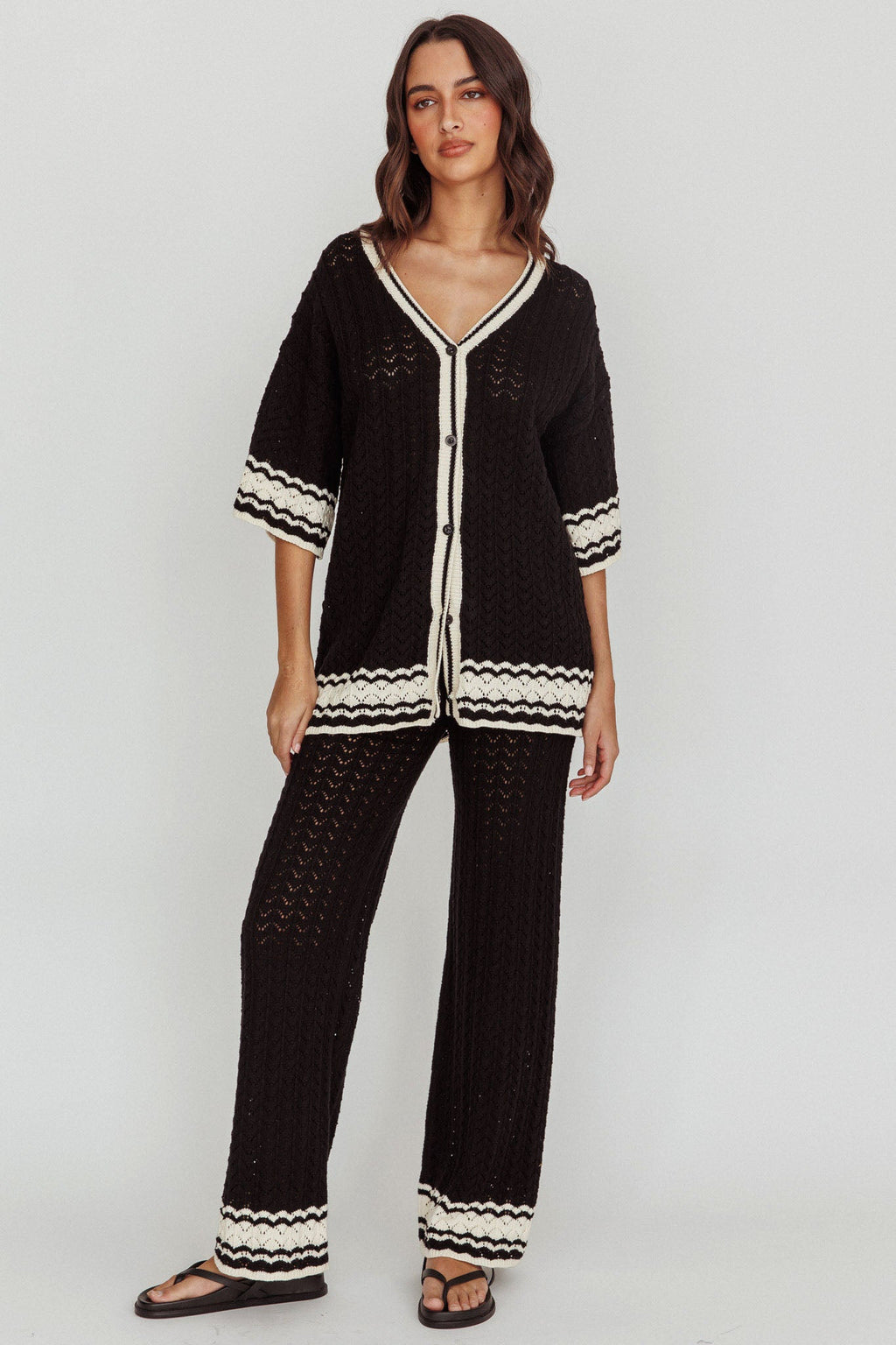 Rhodes Cotton Straight Leg Knit Pants Black