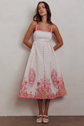 Asami Floral Print Ric Rac Trim Midi Dress Blush