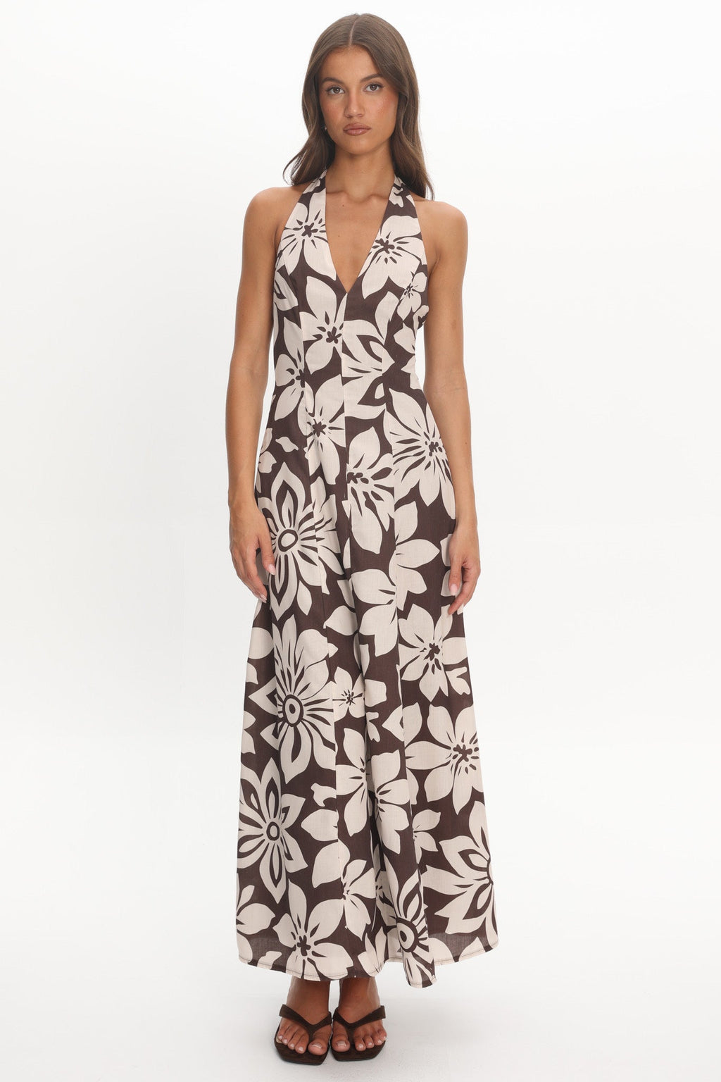 Exhilaration Halterneck Maxi Dress Print Chocolate