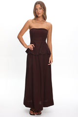 Synthia Peplum Waist Maxi Dress Chocolate