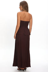Synthia Peplum Waist Maxi Dress Chocolate
