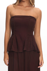 Synthia Peplum Waist Maxi Dress Chocolate