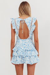 Weekend Muse Sleeveless Layered Frill Romper Floral Blue