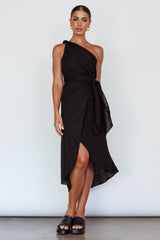 Island Time One-Shoulder Midi Dress Black
