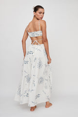 Eyona Cut-Out Back Tie Maxi Dress Print Cream Blue