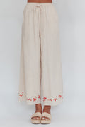 Sorrento Summer Embroidered Wide-Leg Pants Oat