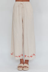 Sorrento Summer Embroidered Wide-Leg Pants Oat