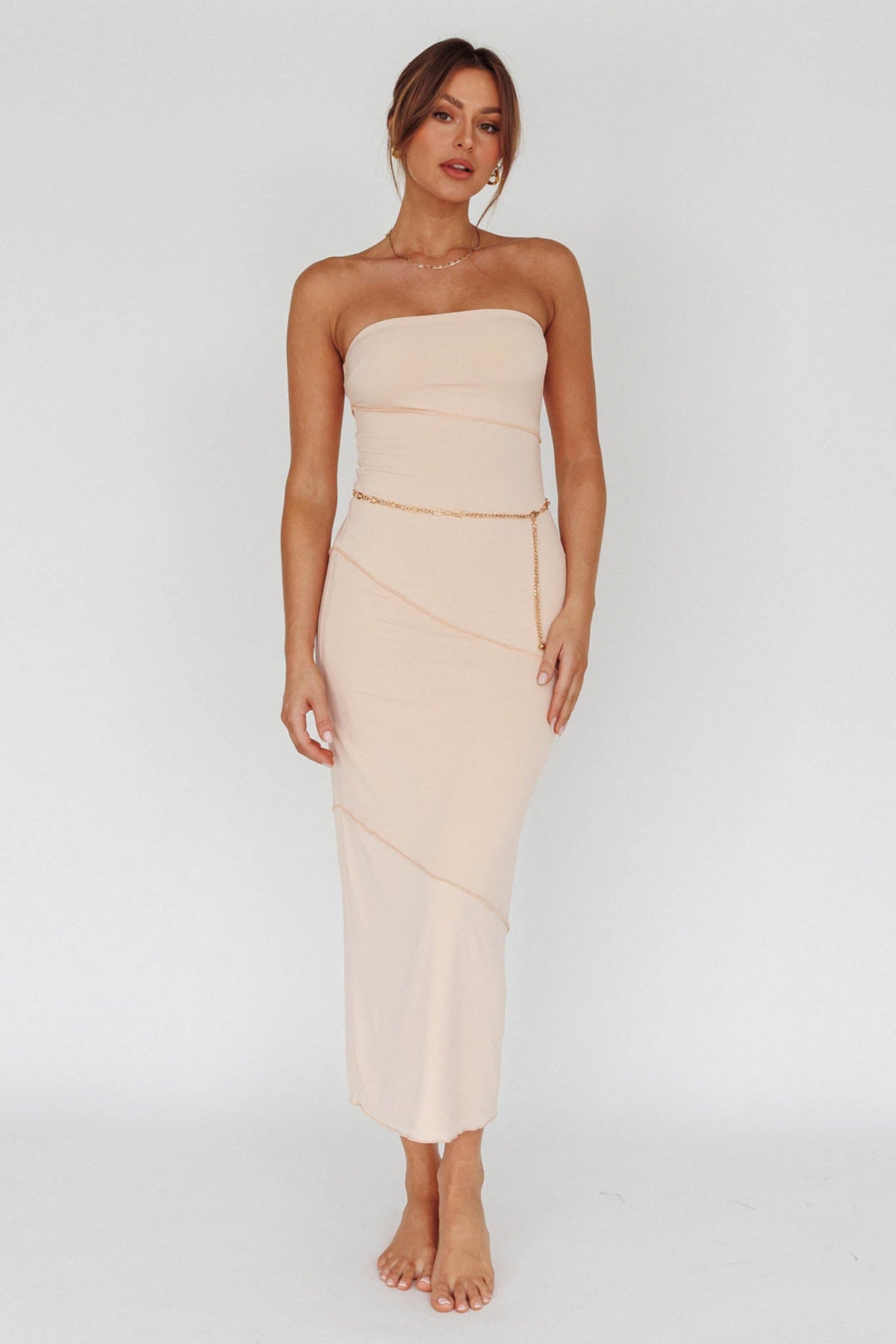 Making Headlines Strapless Midi Dress Cream