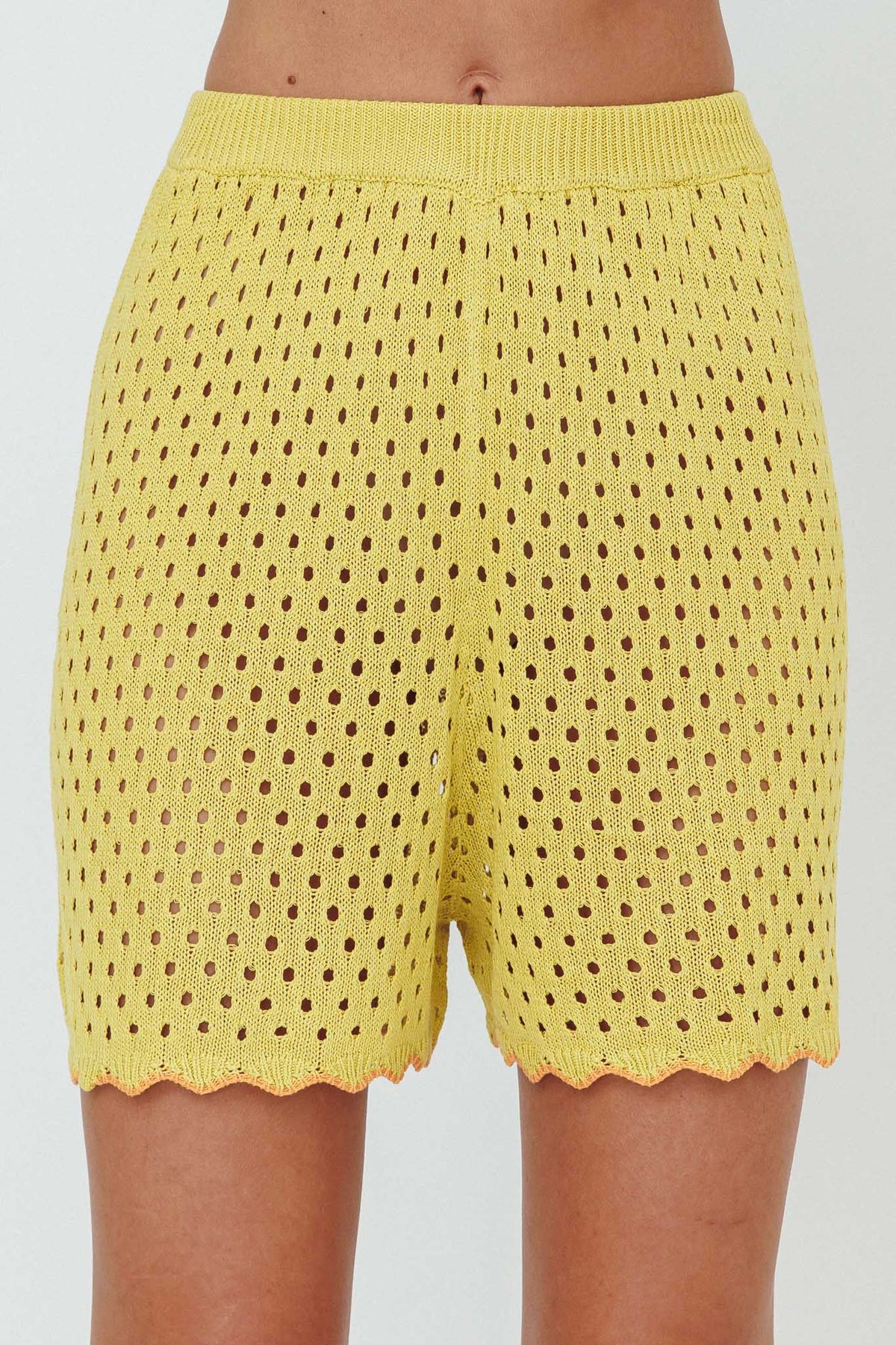 Just A Hunch Crochet Shorts Avocado/Pumpkin
