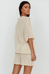 Just A Hunch Button Crochet Shirt Nutmeg/Shell