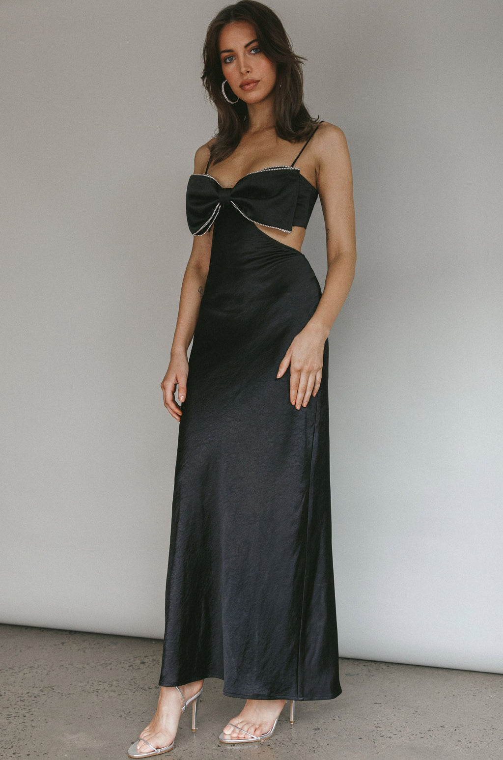 Aurelia Diamante Bow Maxi Dress Black