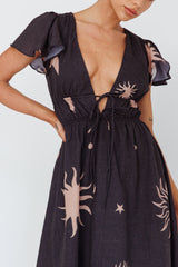 Carnivale Angel Sleeve Maxi Dress Black/Beige