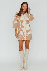 Nalani Button Up Knit Shirt Dress Sand/Wood