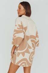 Nalani Button Up Knit Shirt Dress Sand/Wood