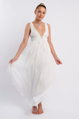 Kylin V-Neck Tied Bust Maxi Dress White