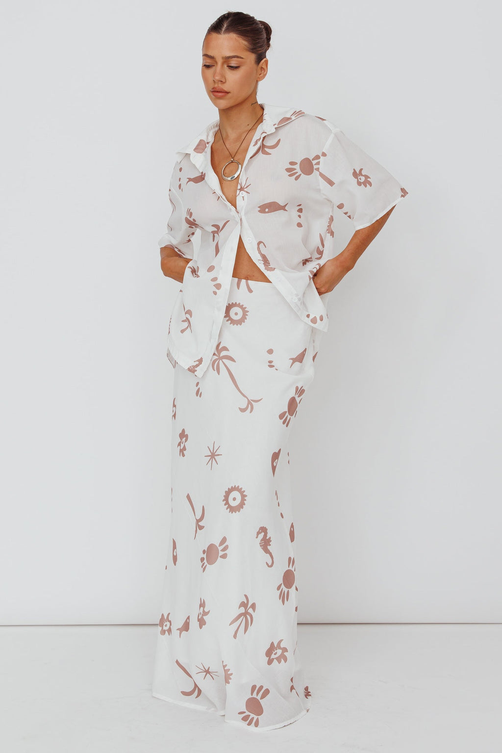 Light Aura Maxi Skirt Print White Tan