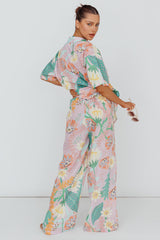 Kiko Wide Leg Pants Print Pink Multi
