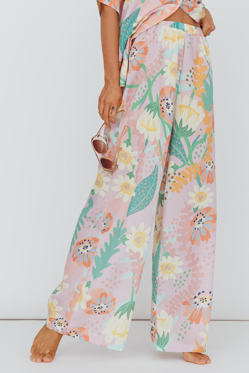 Kiko Wide Leg Pants Print Pink Multi