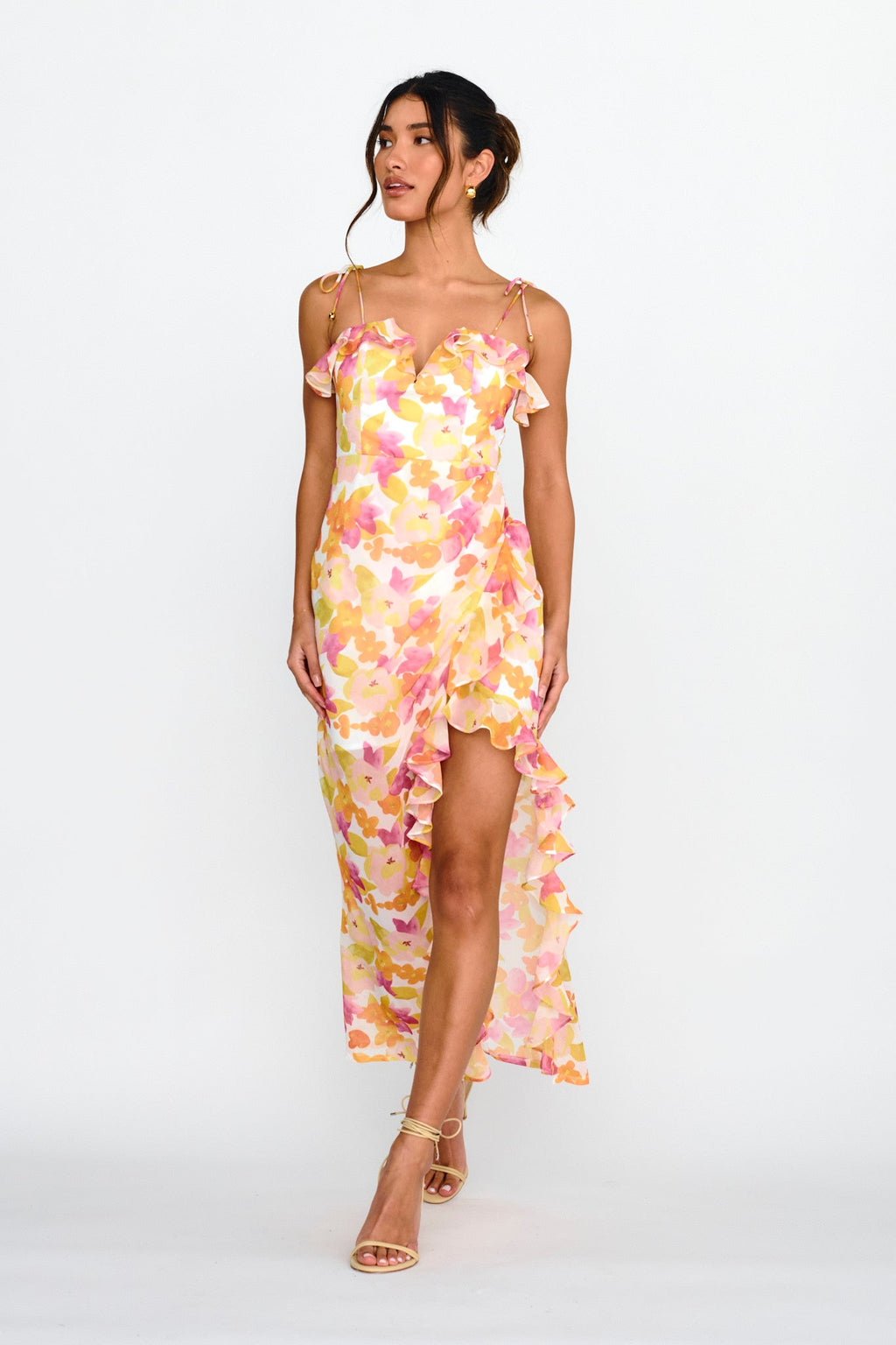 Portofino Cut-Out Split Midi Dress Floral Red