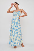 Anja Frill Trim Maxi Dress Print Cream Blue