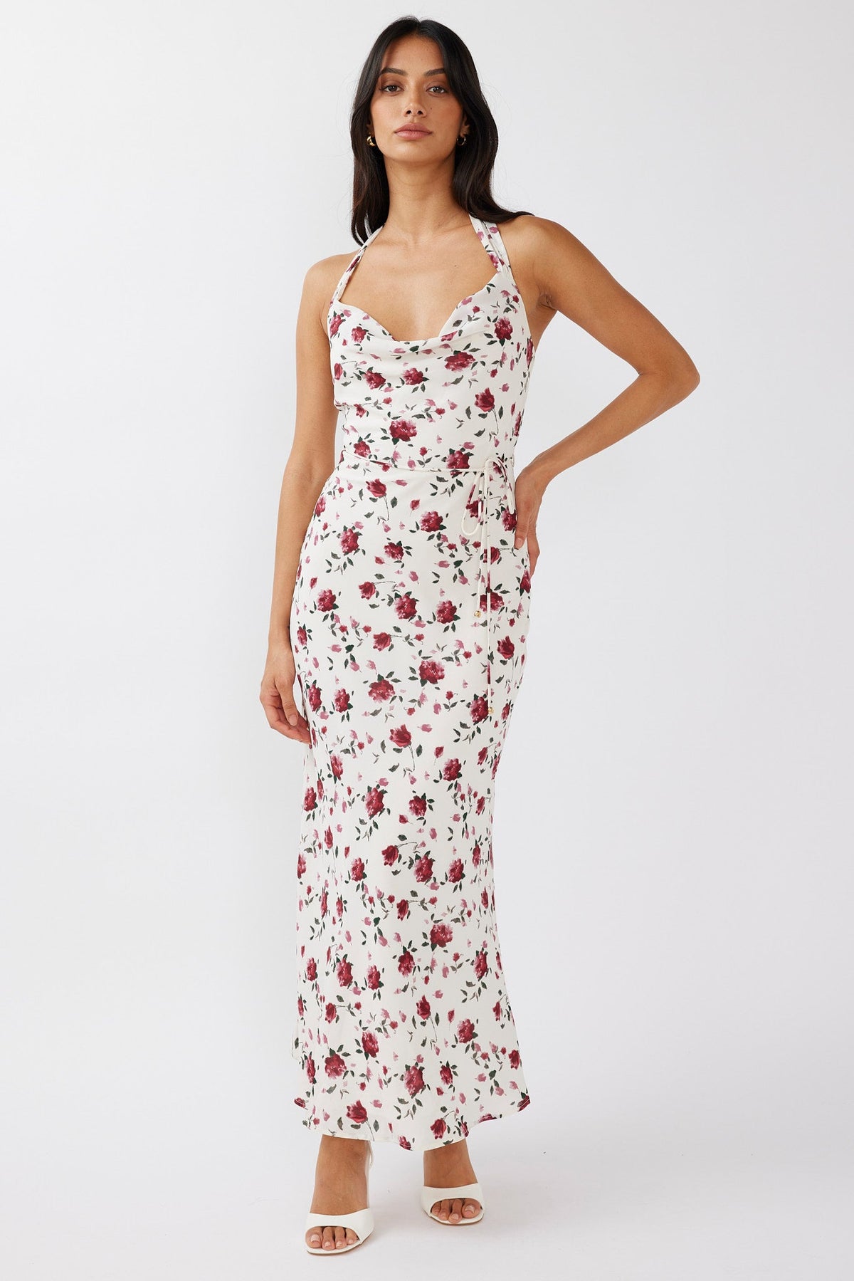 Love's Kiss Cowl Halterneck Maxi Dress Rose